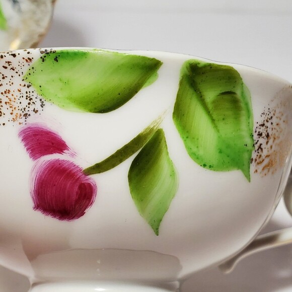Floral Teacup and Saucer Japan Hand Painted Pink White Flowers - Picture 4 of 9